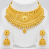 Rajsi Floral Heritage Gold Choker Necklace Set with Jhumka Earrings
