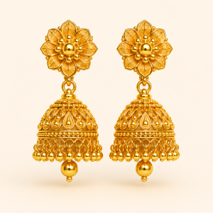 BIS 916 Hallmarked 22K Gold Traditional Floral Jhumka Earrings