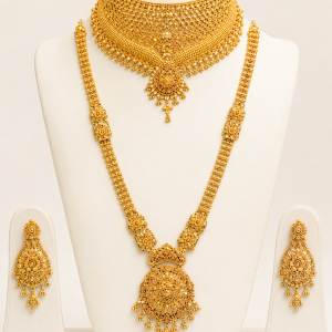 Rajwadi Maharani Bridal Gold Choker and Long Haar Jewellery Set