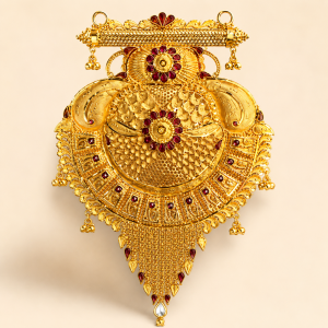 Rajwadi Peacock Floral Gold Pendant with Ruby Stone Detailing